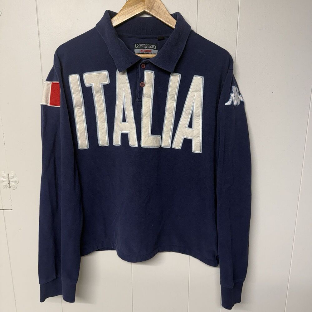 Vtg Kappa Italia National Team Soccer Polo Long Sleeve Shirt Boxy Fit Men L GUC